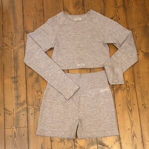 White Fox Boutique Active large tan/Gray Two-Piece yoga workout Set